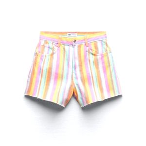 Zara High Waist Rainbow Striped Shorts Women's Size 4